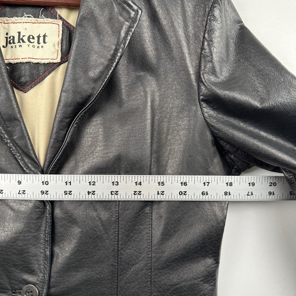 Jakett New York Vintage Leather Blazer Jacket Sz Medium Lined Black One Button - Picture 9 of 10